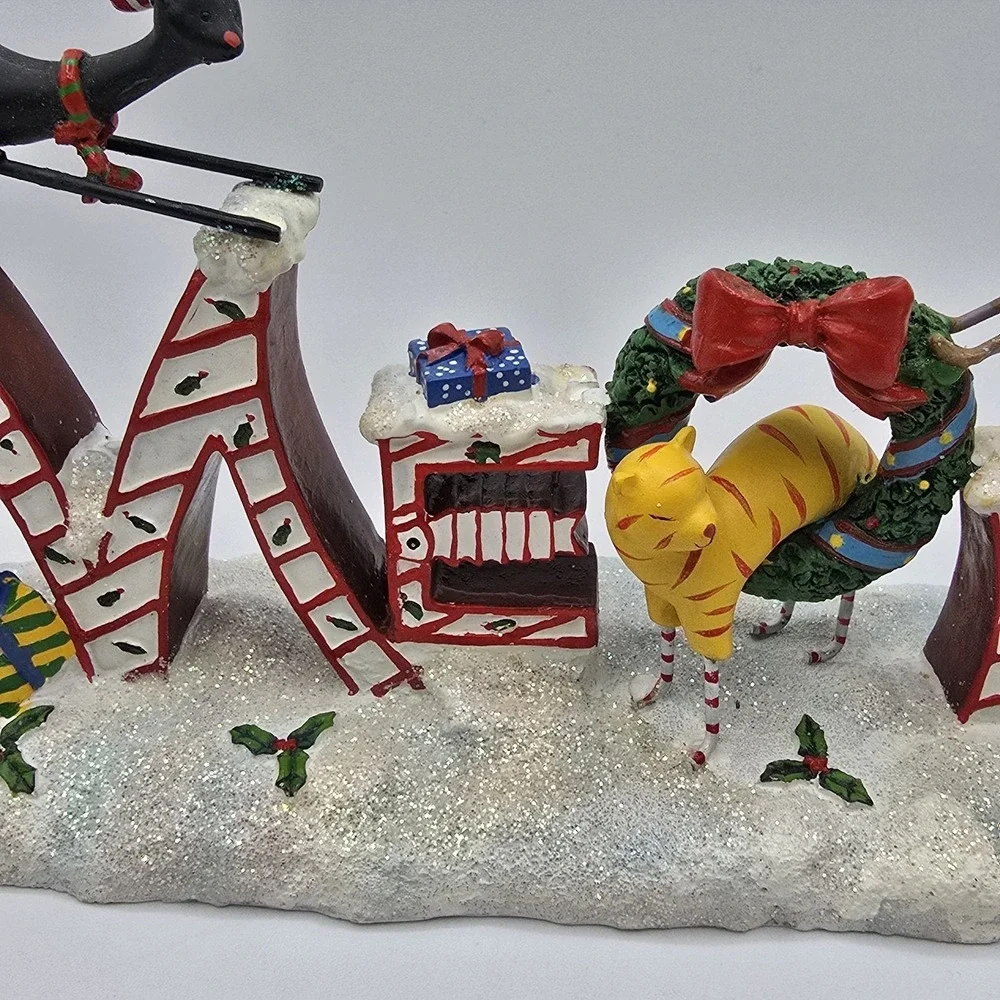 Whimsical Christmas 7.5 in Meow Cat Kittens Shelf‎ Sitter Figurine Sign